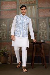 Traditional White Kurta Blue Koti